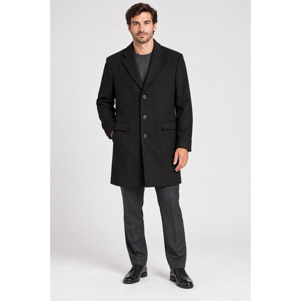 Nautica Men’s Batten Classic Fit Wool Blend Modern Overcoat Black 42R NWT $395